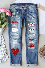 Load image into Gallery viewer, Love Heart Sequins Print Jeans