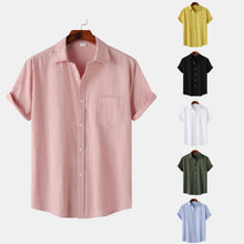 Load image into Gallery viewer, Men's Cotton And Linen Striped Texture Comfortable Pocket Daily Short-sleeved Shirt