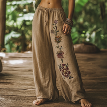 Load image into Gallery viewer, Bohemian Holiday Style Retro Linen Floral Ethnic Totem Print Casual Pants