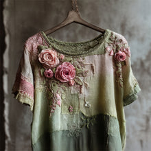 Load image into Gallery viewer, Vintage Pink Roses Cottage Patchwork Linen Tunic