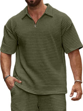 Load image into Gallery viewer, Men's summer jacquard small square solid color zipper casual short-sleeved POLO shirt