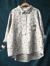 Load image into Gallery viewer, Petite Rose And Vine Repeat Pattern Printed Women&#39;s Casual Cotton And Linen Shirt