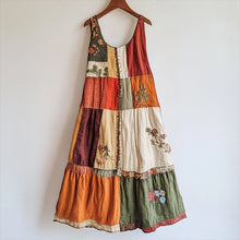Load image into Gallery viewer, Vintage Floral Embroidered Patchwork Linen Blend Dress a75b