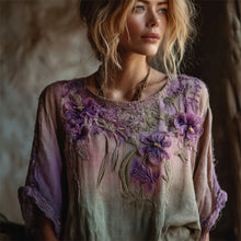 Load image into Gallery viewer, Vintage Purple Flowers Forest Gradient Flowy Linen Tunic