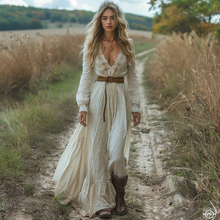 Load image into Gallery viewer, Women's Vintage V-neck Bohemian Pastoral Style Long-sleeved Maxi Long Dress