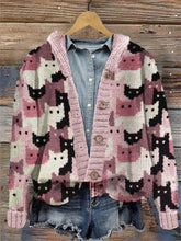 Load image into Gallery viewer, Crowded Cats Pink Knit Art Cozy Hooded Cardigan