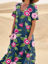 Load image into Gallery viewer, Morning Glory Floral Repeat Pattern Printed Women's Linen Pocket Dress