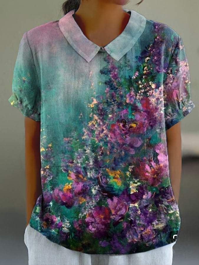 Women'S Oil Painting Floral Print Casual Shirt