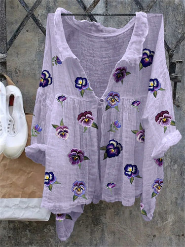 Women's Floral Embroidery Pattern T-Shirt