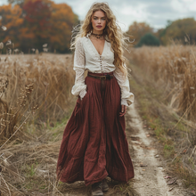 Load image into Gallery viewer, Women's Retro Pastoral Style Lace Long-sleeve Linen Maxi Long Dress