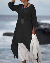 Load image into Gallery viewer, New Solid Color Linen Dress Loose Long-Sleeved Cotton Dress