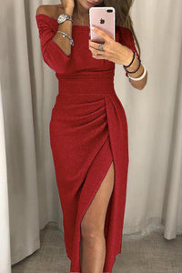 A-line Neck Sequin Slit Wrap Dress