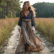 Load image into Gallery viewer, Women's Retro Pastoral Style Lace Long-sleeve Linen Maxi Long Dress