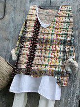 Load image into Gallery viewer, Rainbow Colorful Embroidered Stitch Textile Art Linen Blend Tunic