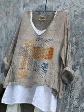 Load image into Gallery viewer, Women's Colorful Embroidered Geometric Textile Art Linen Blend Tunic