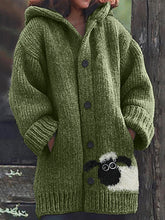 Load image into Gallery viewer, Fuzzy Sheep Peeking Knit Cozy Hooded Cardigan