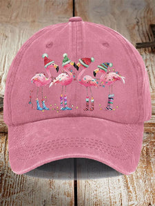 Unisex Distressed Washed Cotton Christmas Flamingo Hot Spot Hat