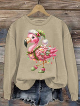 Load image into Gallery viewer, Women's Christmas Flamingo Printed Crew Neck Sweatshirt