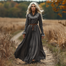 Load image into Gallery viewer, Women's Vintage V-neck Linen Long-sleeve Maxi Long Dress