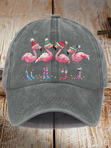 Unisex Distressed Washed Cotton Christmas Flamingo Hot Spot Hat