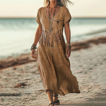 Load image into Gallery viewer, Women's Western Inspired Fringe Linen Blend Vintage Dress