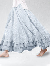 Load image into Gallery viewer, Vintage Floral Lace Ruffle Flowy Linen Blend Skirt