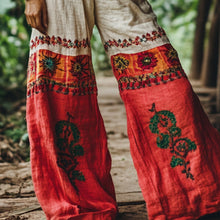 Load image into Gallery viewer, Bohemian Holiday Style Retro Linen Floral Ethnic Totem Print Casual Pants