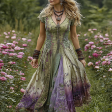 Load image into Gallery viewer, Vintage Gradient Purple Floral Embroidered Linen Maxi Dress