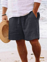 Load image into Gallery viewer, Men's Solid Color Drawstring Breathable Cotton and Linen Beach Shorts