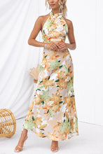 Load image into Gallery viewer, Happier Now Satin Floral Halter Maxi Dress