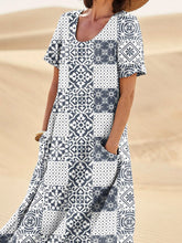 Load image into Gallery viewer, Ethnic Style Seamless Repeat Pattern Printed Women's Linen Pocket Dress