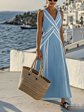 Load image into Gallery viewer, Women'S V-Neck Sleeveless Striped Holiday Loose Dress