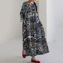Load image into Gallery viewer, Vintage Japanese Plum Blossom &amp; Bamboo Art  Casual Midi Dress