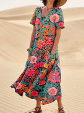 Load image into Gallery viewer, Vibrant Floral Field Seamless Repeat Pattern Printed Women's Linen Pocket Dress