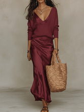 Load image into Gallery viewer, Effortless Ivory Knit &amp; Satin Midi Ensemble