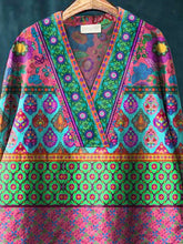 Load image into Gallery viewer, Ethnical Style Summer Floral Pattern Printed Women's Casual Cotton And Linen V-neck Shirt