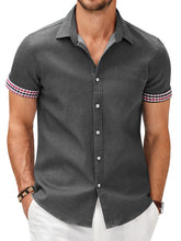 Load image into Gallery viewer, Men's Fashion Plaid Linen Patchwork Short Sleeve Shirt