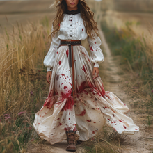 Load image into Gallery viewer, Women's Retro V-neck Pastoral Halloween Party Style Long-sleeve Maxi Long Dress