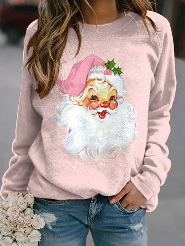 Christmas Retro Pink Santa Print Sweatshirt