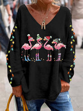 Load image into Gallery viewer, Women's Christmas Flamingo Print Casual Top
