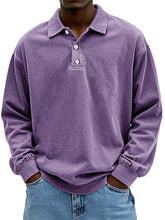 Load image into Gallery viewer, Men's Fashion Retro Washed Distressed Cotton Lapel Long Sleeve Polo Shirt