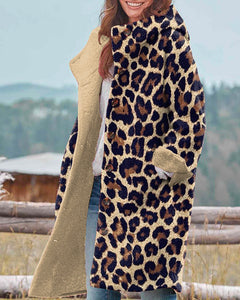 Vintage Leopard Print Hooded Long Sleeve Jacket