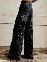 Load image into Gallery viewer, Women&#39;s Black Color Stars and Moon Print Casual Wide Leg Pants