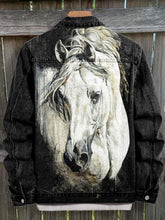 Load image into Gallery viewer, Horse Art Print Casual Denim Jacket