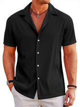 Load image into Gallery viewer, Men's Casual Solid Color Ribbed Cuban Collar Short-sleeved Shirt