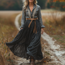 Load image into Gallery viewer, Women's Vintage V-neck Linen Long-sleeve Maxi Long Dress
