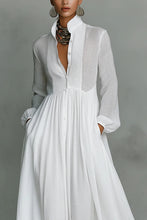 Load image into Gallery viewer, Casual Cotton Linen Maxi Dress High Waist Stand Collar Daily