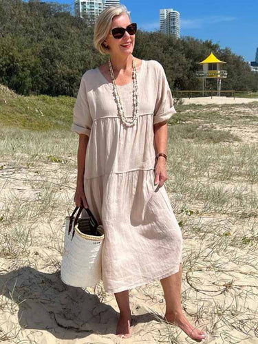 Summer round neck temperament long Tunic Dress