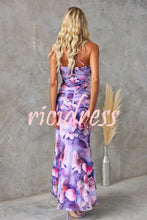 Load image into Gallery viewer, Deja Mesh Overlay Floral Print One Shoulder Ruched Stretch Maxi Dress