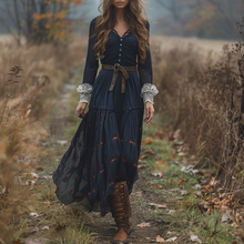Load image into Gallery viewer, Women's Vintage V-neck Linen Long-sleeve Maxi Long Dress